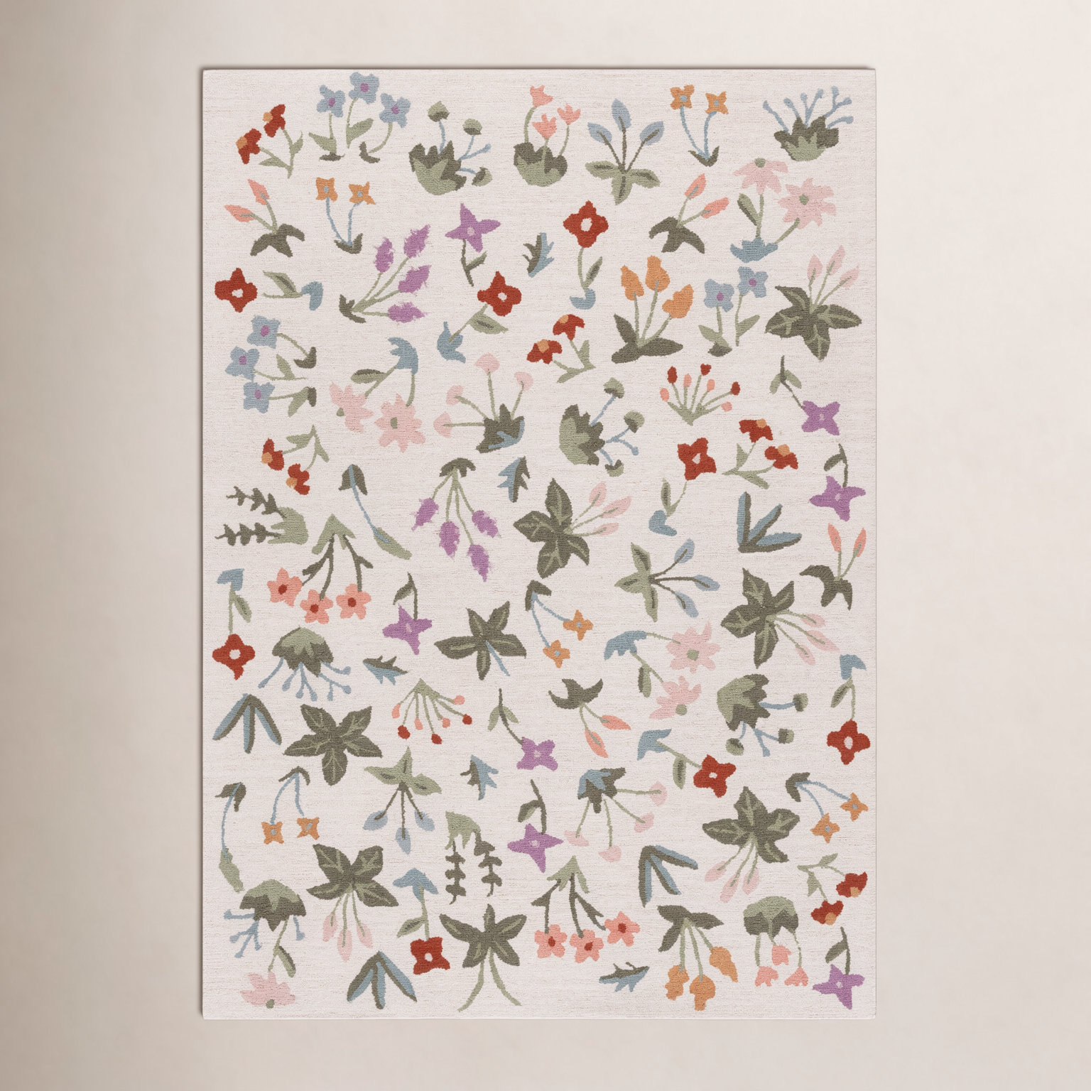 Hand-Tufted Wool Floral Outdoor Rug, Rectangle 5' x 8'
