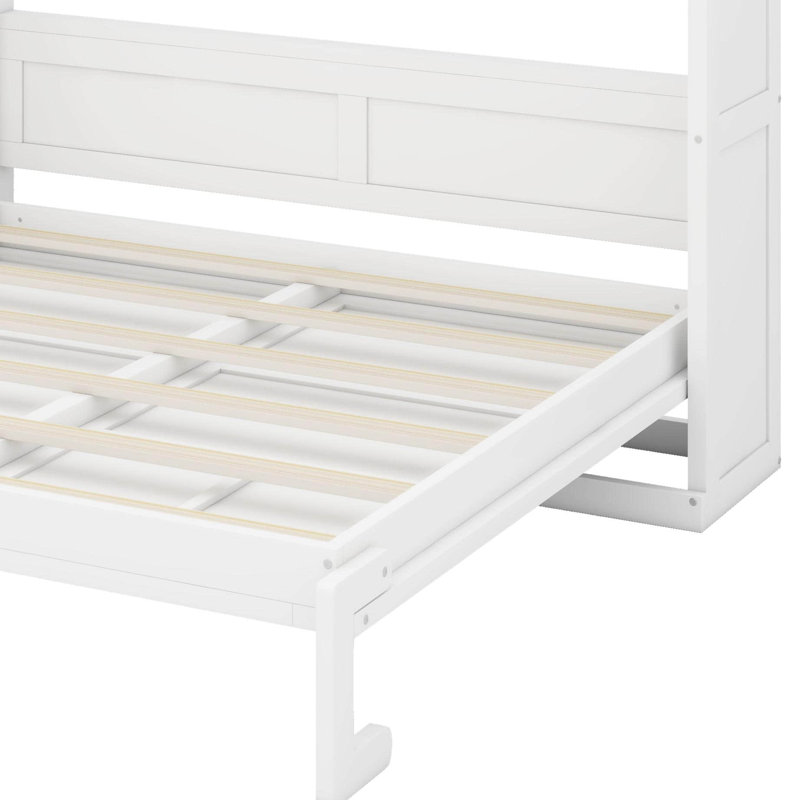 Armoire de lit escamotable, cadre de lit mural en bois, cadre de lit caché en bois, Lit double, Blanc