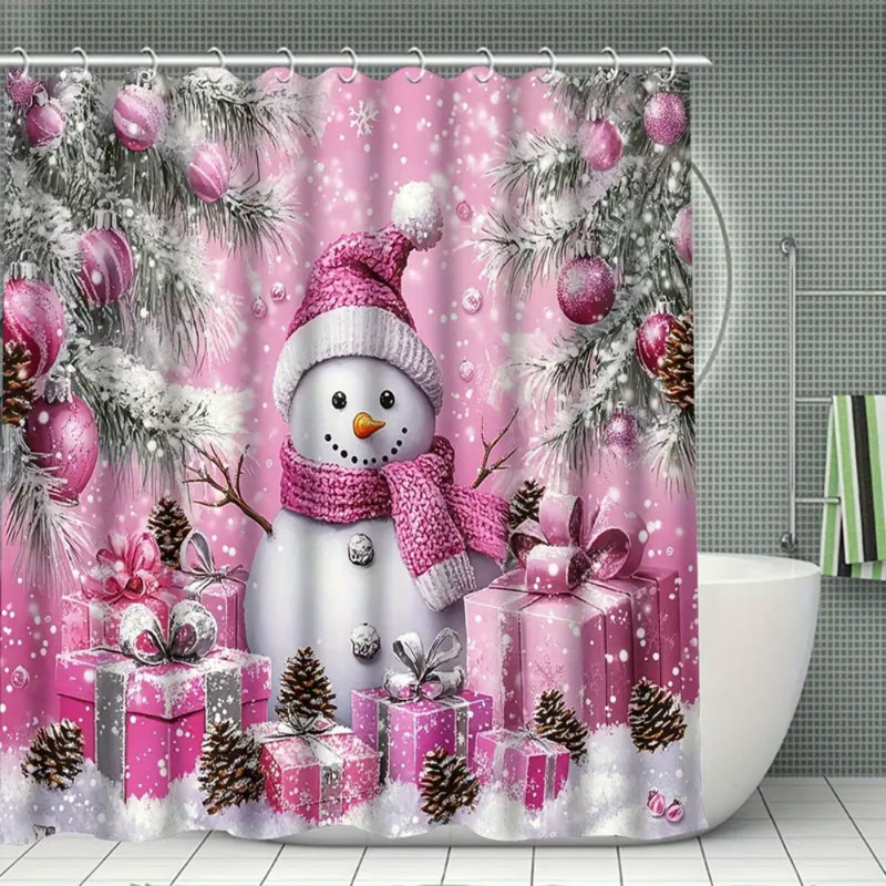Ensemble de rideau de douche 4 pièces Snowman Family