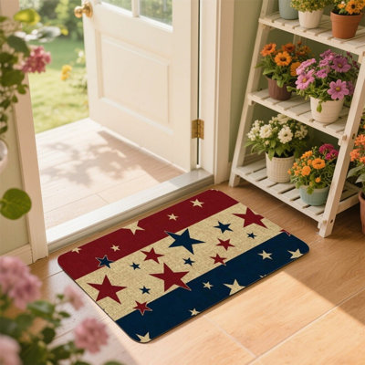 Red White Blue Patriotic Star Home Decor Floor Mat 24 x 36 in, For Indoor Outdoor Garden