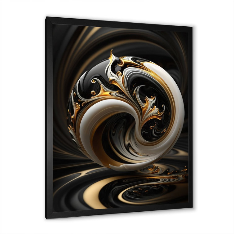 Designart Liquid White Stained Glass IV Modern Framed Art Print - 24 in. Wide x 32 in. High - Gold