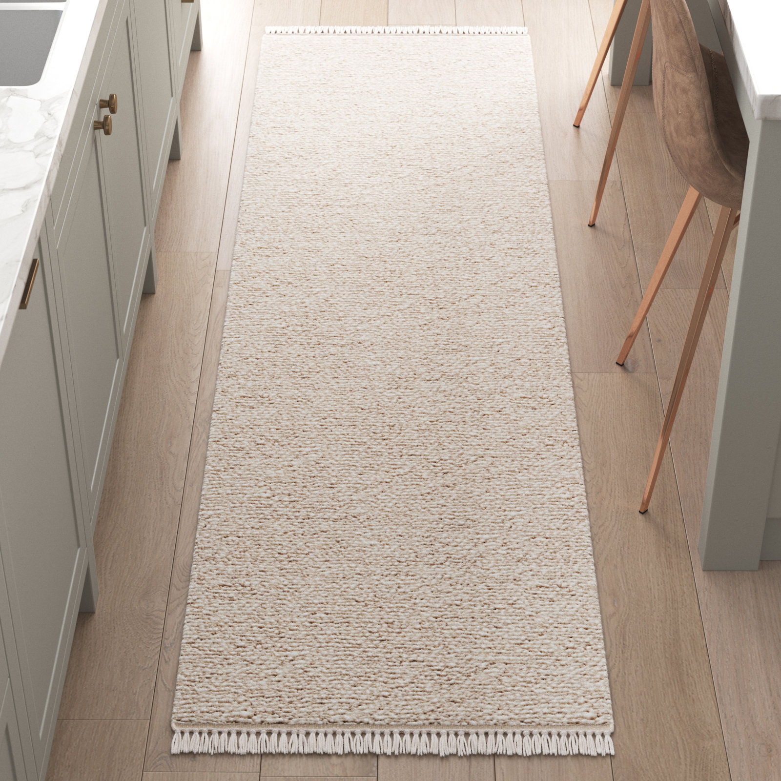 Wyly Beige Handmade Shag Wool Rug, Runner 2'3" x 8'