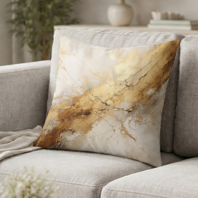 Oreiller beige et or en marbre Lightning I - coussin décoratif à formes abstraites