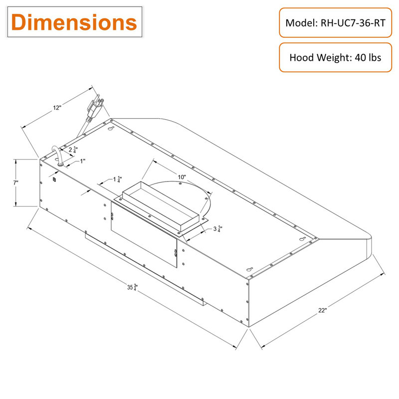 Awoco 36" Stainless Steel 900 CFM Ducted (Vented) Under Cabinet Range Hood with Baffle Filter