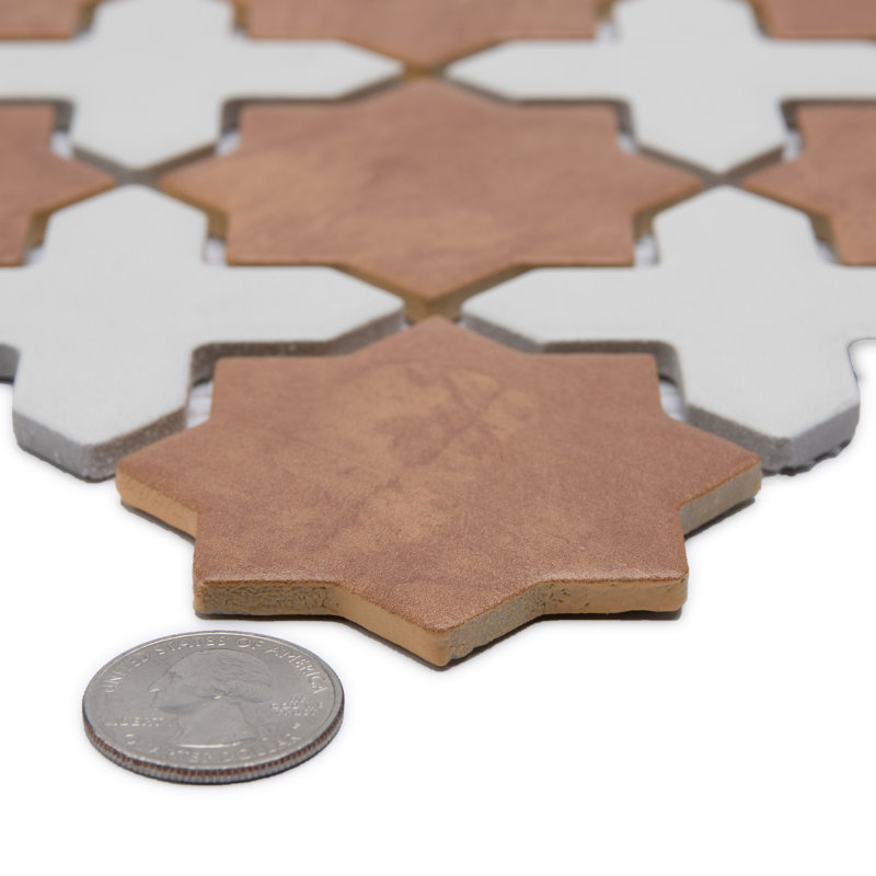 Sentier Des Cotto Star W/Cross 11-7/8 In. X 11-7/8 In. Porcelain Mosaic Tile, Brown/White