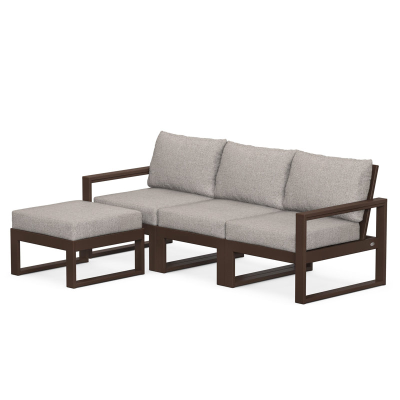 POLYWOOD EDGE Modular Deep Seating Set with Ottoman, Weathered Tweed, Mahogany