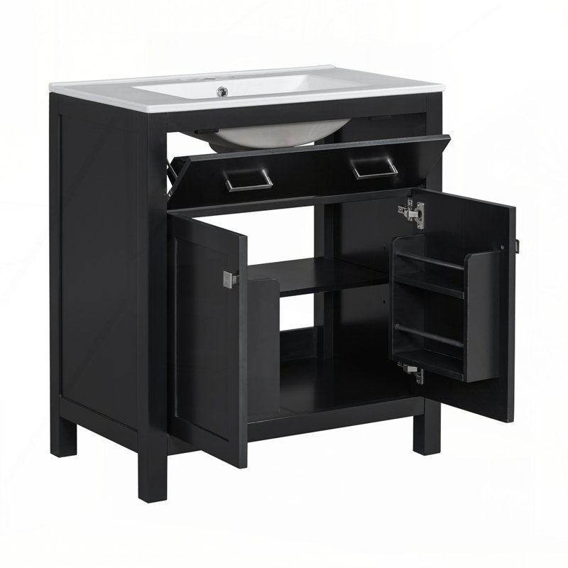 Meuble-lavabo 30 po avec lavabo en céramique, Noir