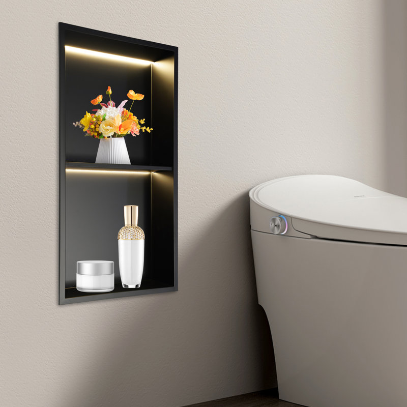 Niche de mur de douche encastrée moderne en acier inoxydable à 2 niveaux avec lumière DEL 13 po x 25 po