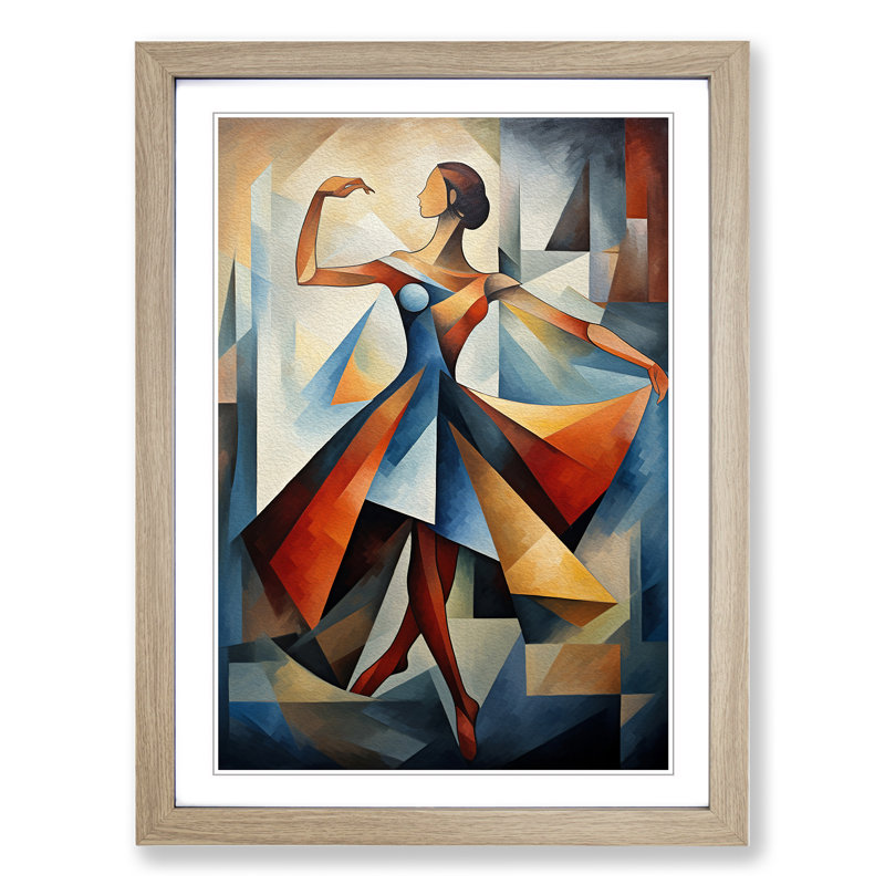 Ballet Dancer Cubism Art - Framed Print, 46cm H x 34cm W, Oak Framed