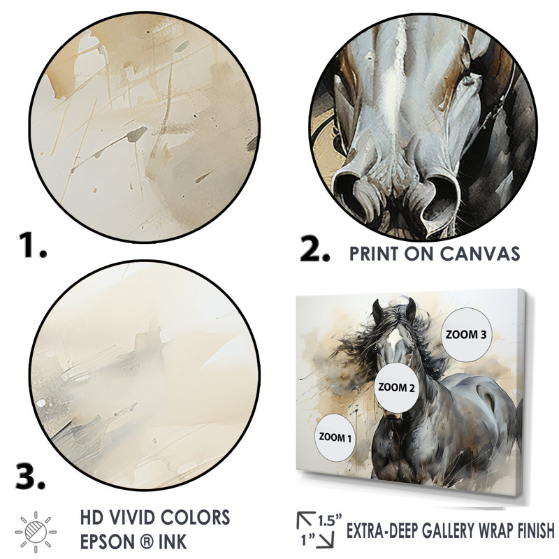 Hooves in Harmony Horse - cheval, art mural, Cadre simple blanc, H 12 po x l 20 po x P 1 po