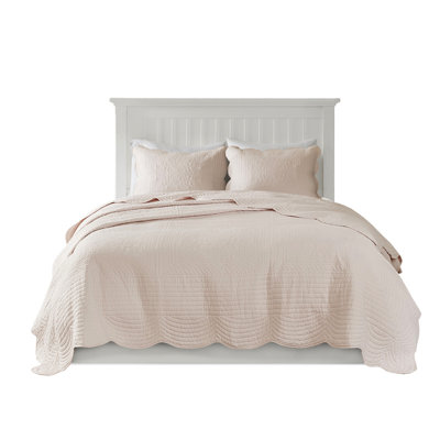 Reversible Quilt - Blush, 3 Piece, Scalloped Edge, Microfiber, 90% Cotton Fill, , Enchanting Bedding Edge In Blush Pieces, Warm