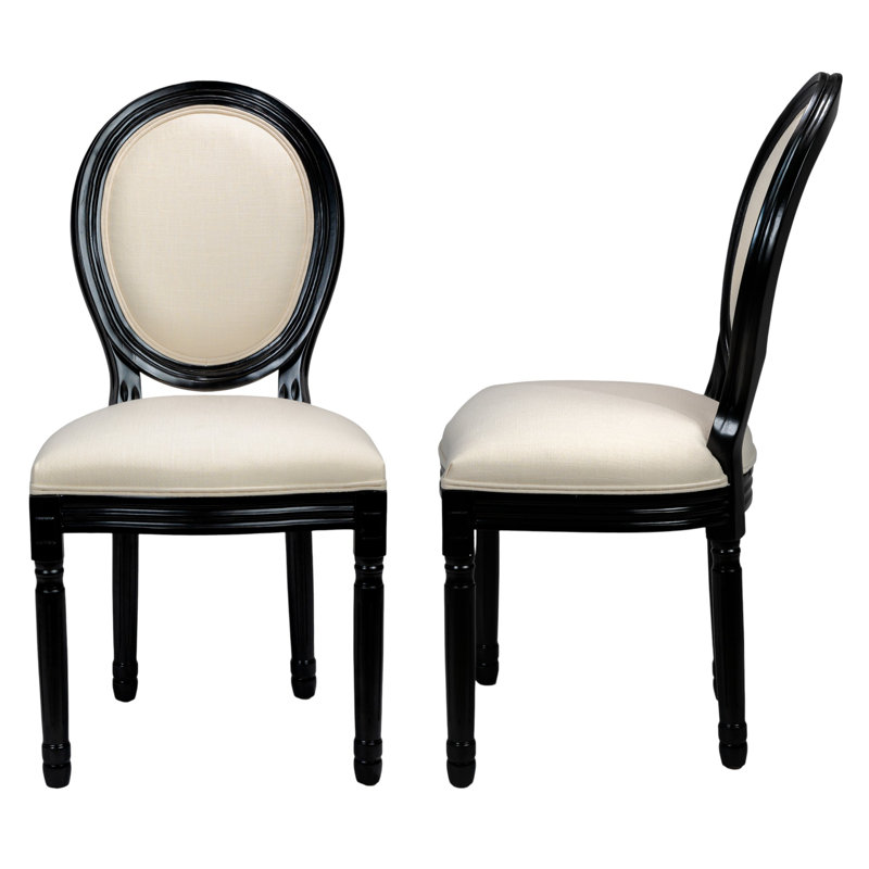 Amando 19.7" H Upholstered Side Chair King Louis Back Solid Wood Dining Chairs, Cream, Gloss Black, 2 Chairs