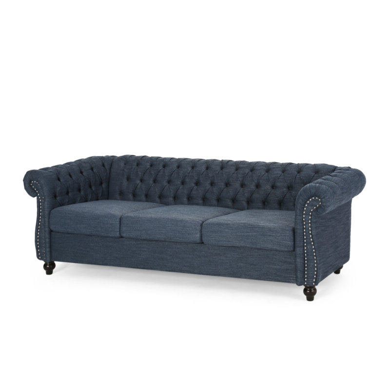 Canapé Chesterfield Marcel, Tissu bleu marine