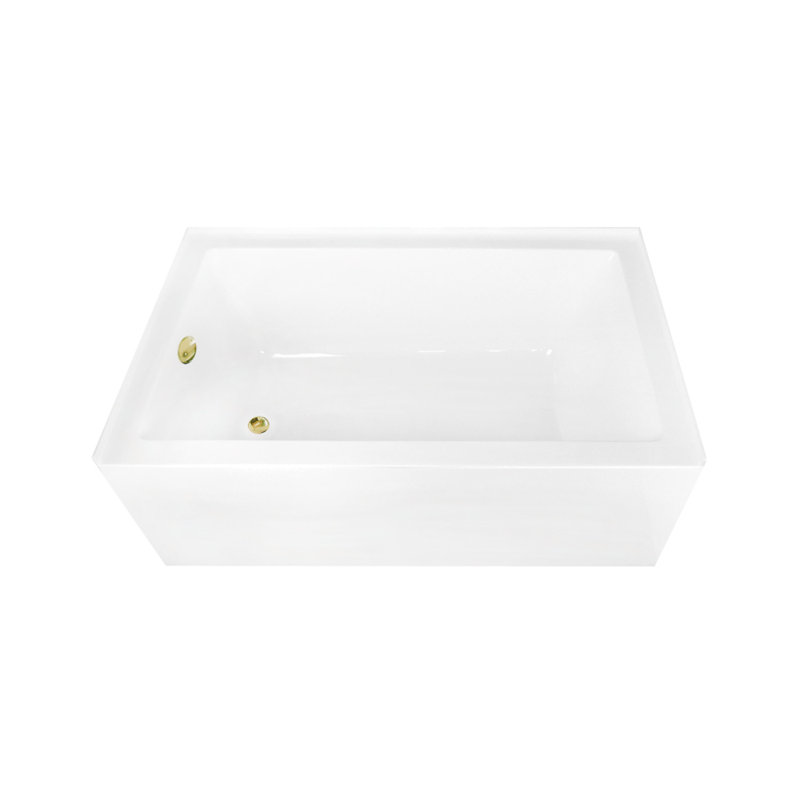 Kingston Brass Aqua Eden 60-Inch Acrylic Rectangular 3-Wall Alcove Tub, Right Hand Drain, Polished Brass, Left Hand Drain
