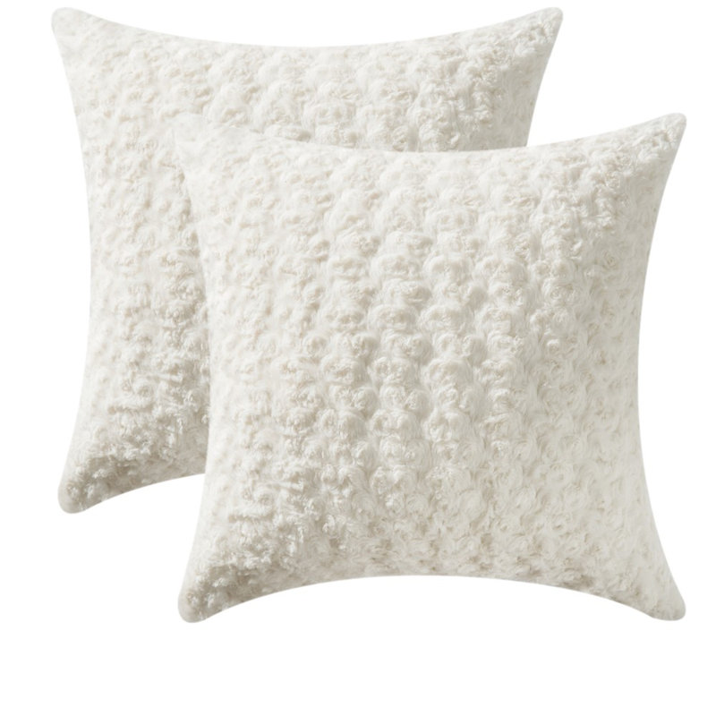 Housse de coussin carrée en fausse fourrure, Blanc, H 16 po x l 16 po