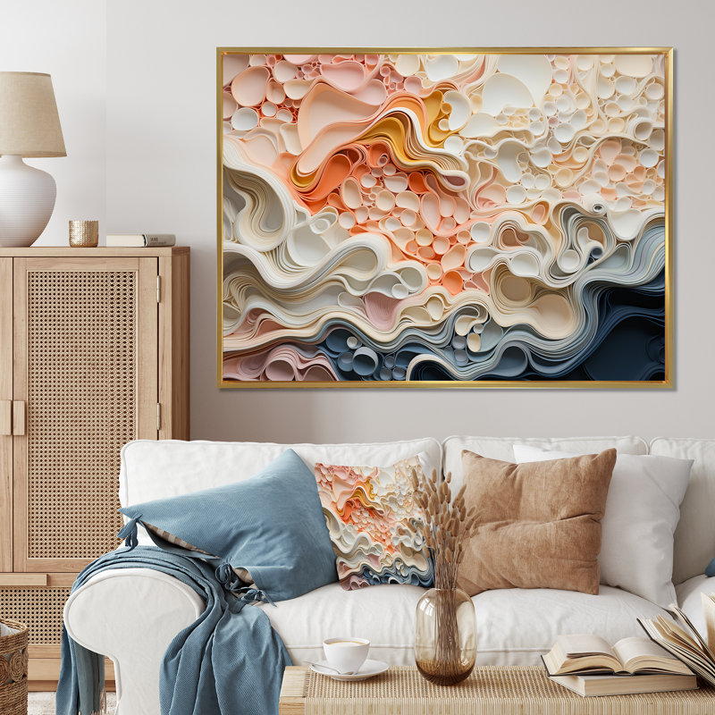 Collage de crème anglaise beige et orange, Cadre flottant doré, L 20 po x H 12 po