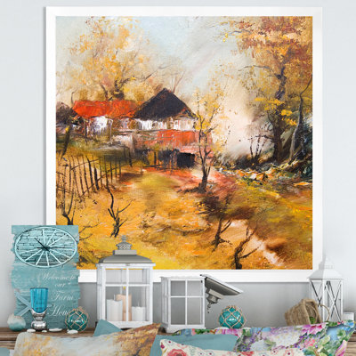 Paysage d'automne avec ferme - décoration murale en toile de ferme