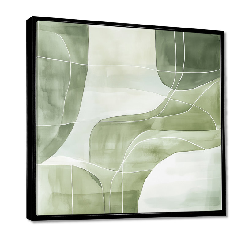 Art mural abstrait vert sauge, lignes sauge, ligne minimaliste, H 30 po x l 30 po, Cadre flottant noir