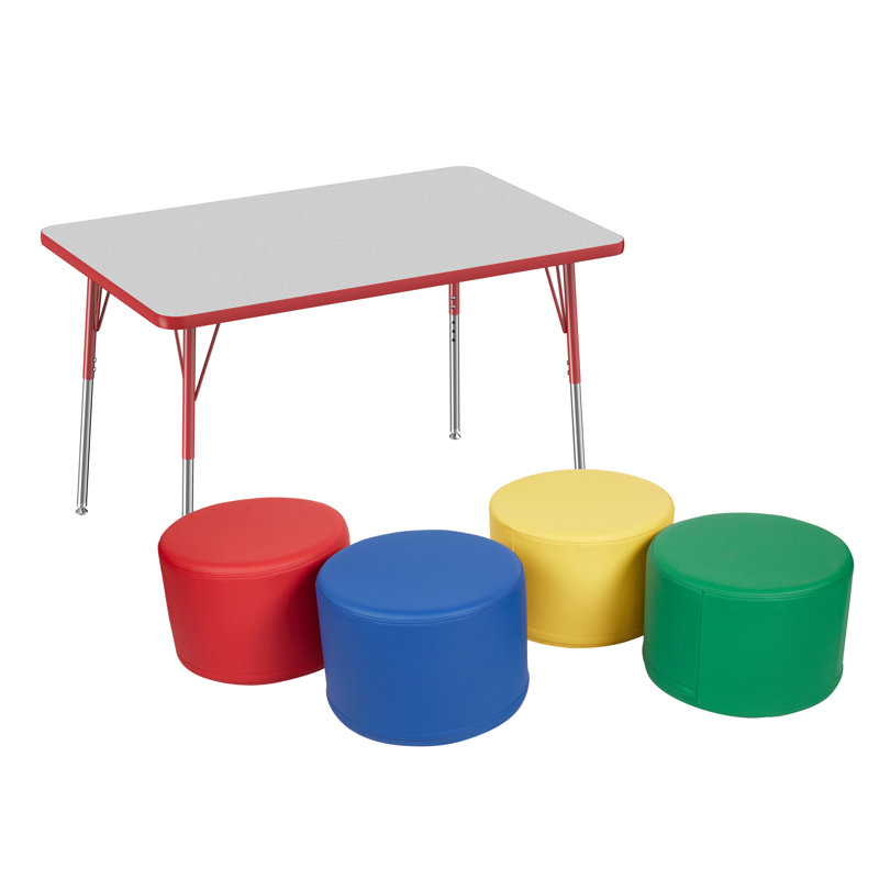 Ensemble de table et chaises rectangulaires à hauteur réglable T-Mould, H 31,5 po x L 48 po x l 30 po, Gris / rouge