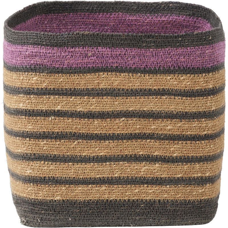 Seagrass Natural Stripe Square Basket, Brown/Grey/Lilac