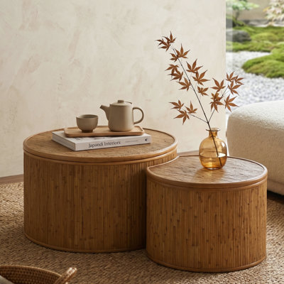 Round Coffee Table with Storage(Set of 2)