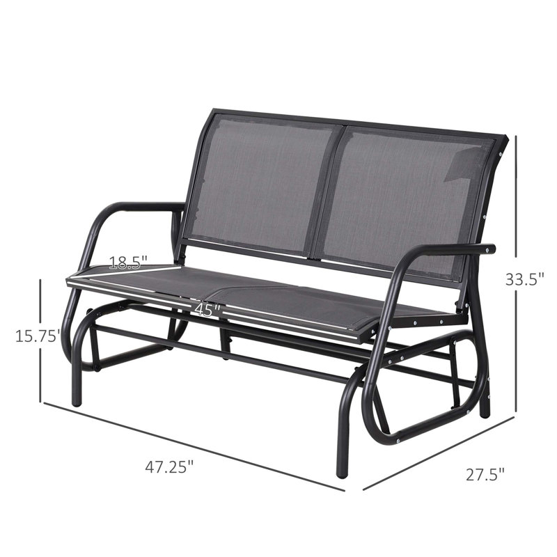 Gray Steel Frame 2-Person Outdoor Glider Bench with Cushions