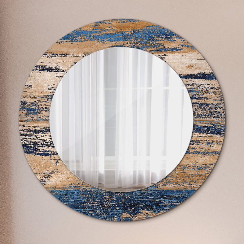 Huldar Glass Flat Wall Mirror, 50cm H x 50cm W, Blue Abstract Wood