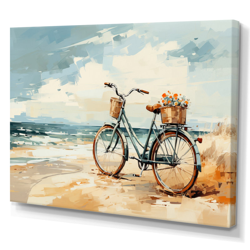 Vélo à pédales tranquilles près de la plage II - impression, H 34 po x l 44 po x P 1,5 po, Toile tendue