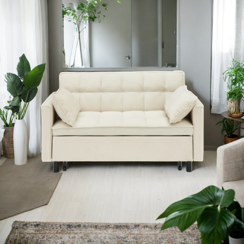 Canapé-lit en velours 55 po Jaydeen, Velours beige