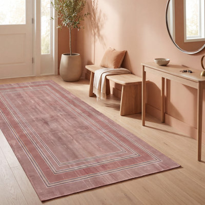 Tapis Outcrop2 moderne, minimaliste, à bordure géométrique, orange, rose, gris et crème, antidérapant, à poils courts, pour l'intérieur et l'extérieur, adapté aux animaux domestiques, salon, chambre, salle à manger, entrée, couloir, bureau, lavable