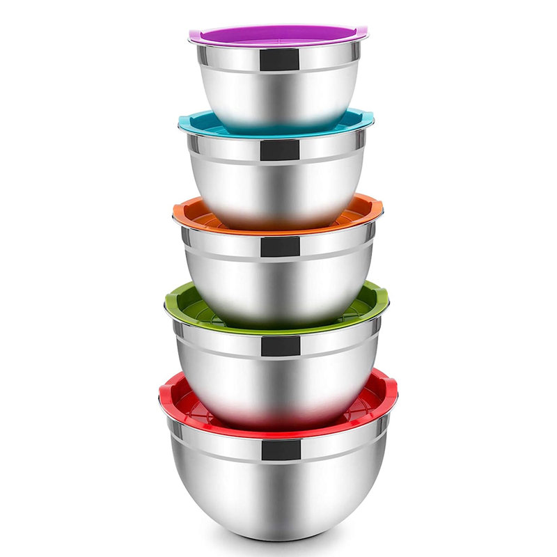 Ensemble de 10 bols à mélanger imbriqués en acier inoxydable, Argent / bleu / rouge