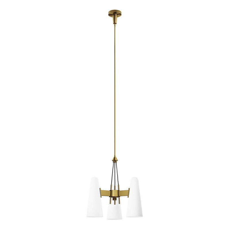 Opal Satin Brass 3-Light Pendant with Glass Shades