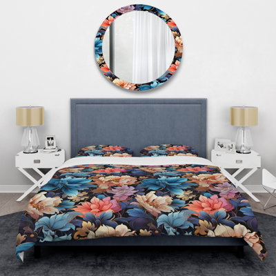Ensemble de housse de couette multicolore à motif floral de luxe irisé I