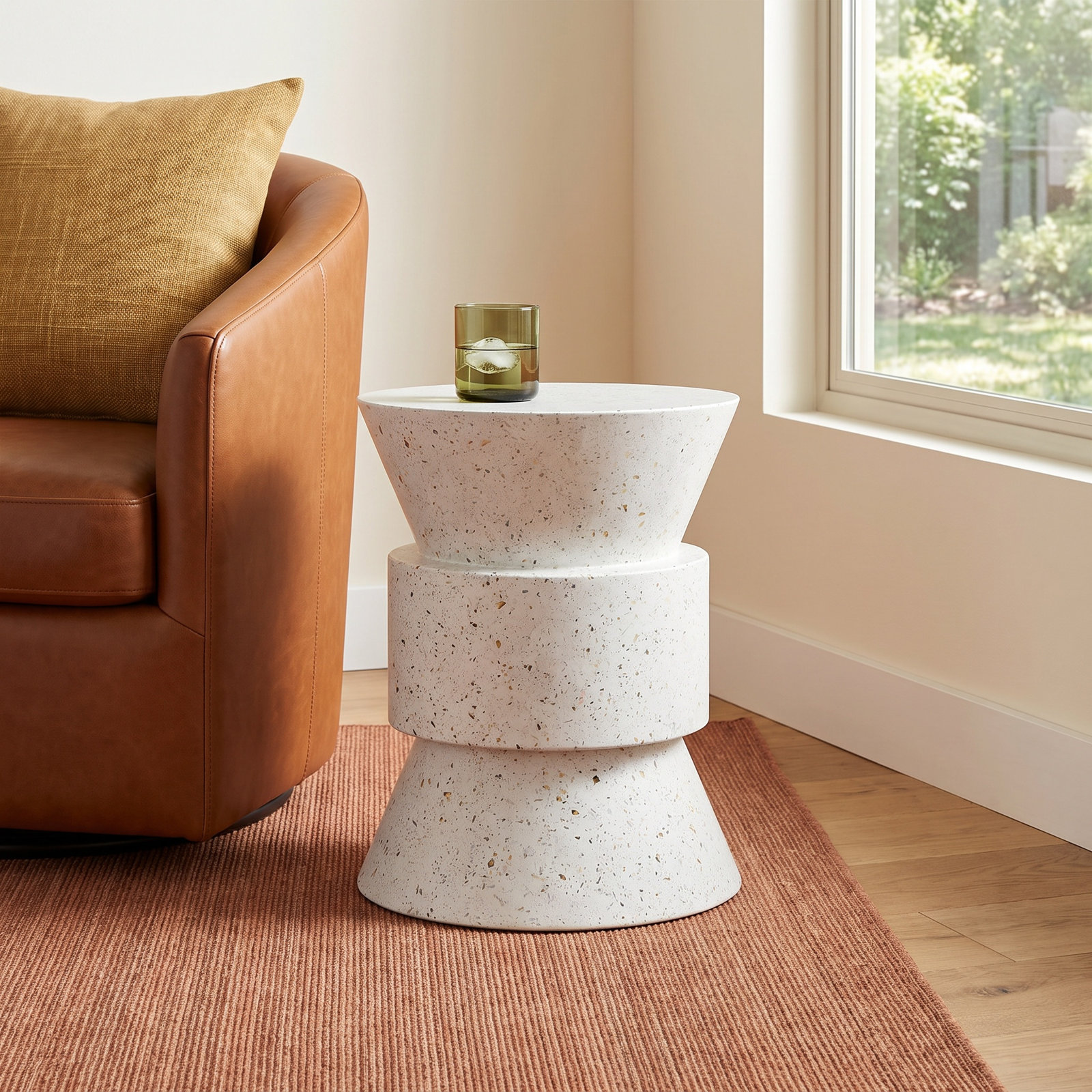 Kareen Accent Stool, Ivory Terrazo