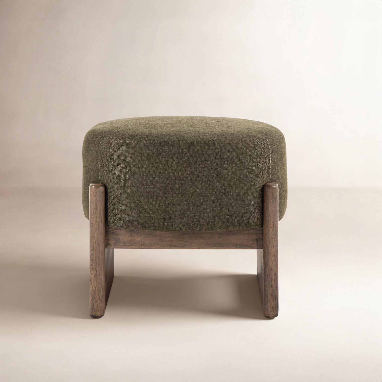 Modern Accent Stool, Polyester, Sutton Olive, 20.25" H x 22.5" W x 22.5" D