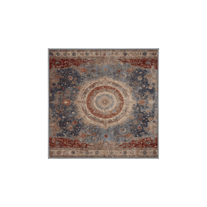 Machine Washable Gray Area Rug, Square 4'