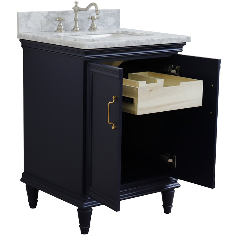 Ensemble de meuble-lavabo simple 25 po Ilfracombe, Bleu, Marbre de Carrare blanc