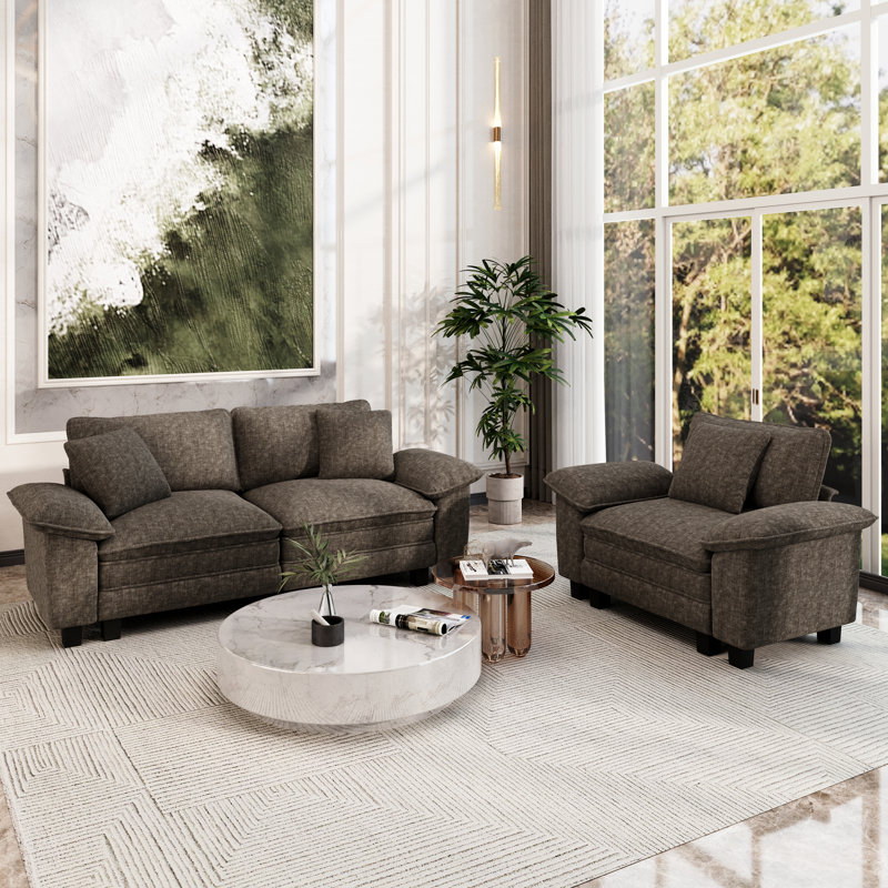 Ensemble de canapé modulaire rembourré 2 pièces, ensemble de canapé surdimensionné avec causeuse et fauteuil, Chenille cendré