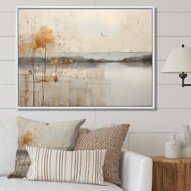 «Lakehouse Foilage Solitude I», reproduction sur toile, H 24 po x l 32 po x P 1 po, Cadre flottant blanc