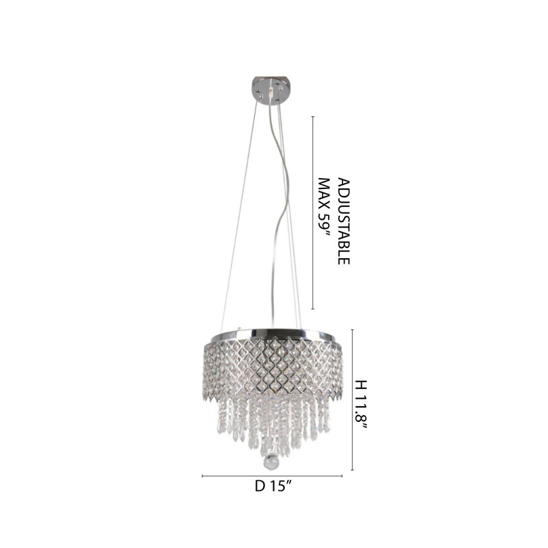 Lustre en métal chromé 5 lumières avec cristaux transparents