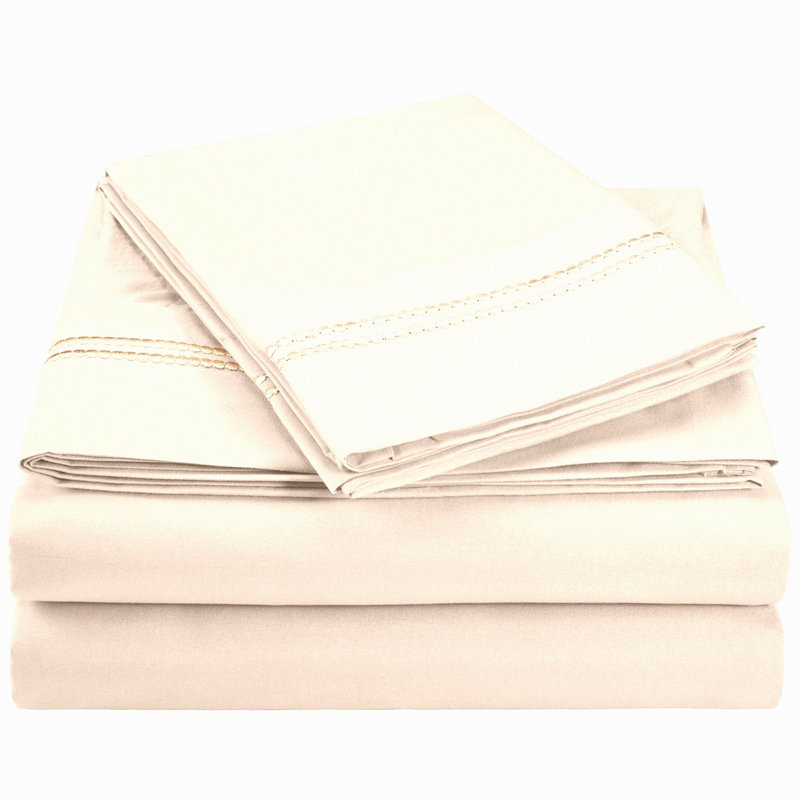 SilkySoft Bubble Sheets - Luxurious Lightweight Microfiber Set - Wrinkle Free Embroidered 4-Piece Bedding, Ivory
