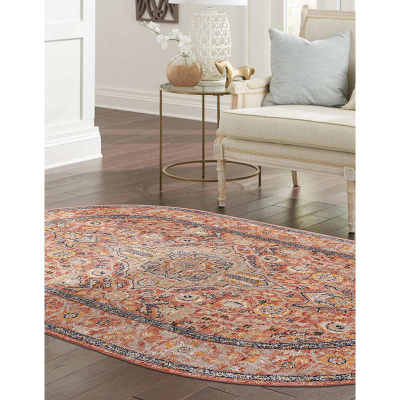 Alkire Oriental Area Rug, Oval 5'3" x 8', Brick Red