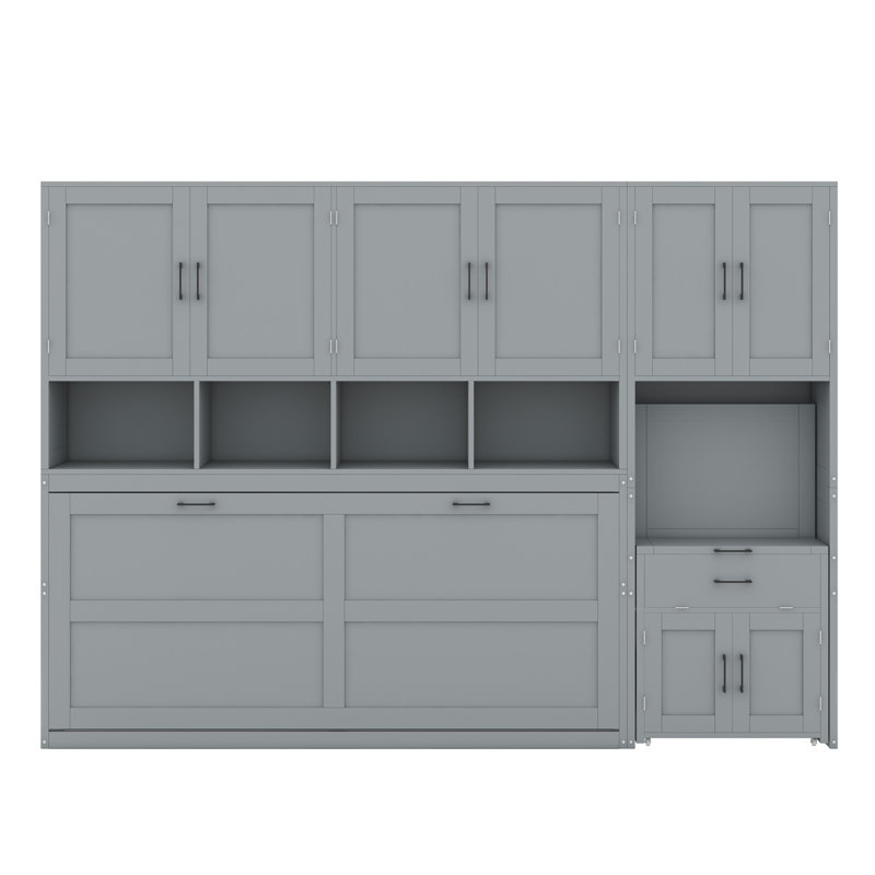 Lit escamotable mural avec placard, tiroirs et bureau Murphy, Gris