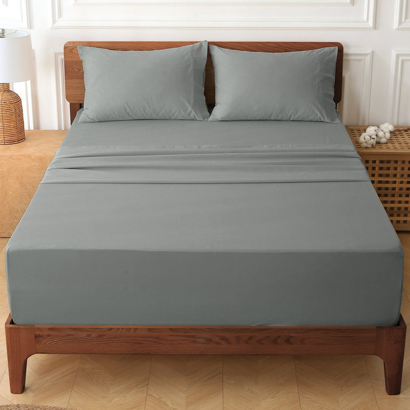 Ensemble de draps 100% coton 400 fils 400 fils, Ensemble de draps pour grand lit avec 4 pièces su, Gris clair