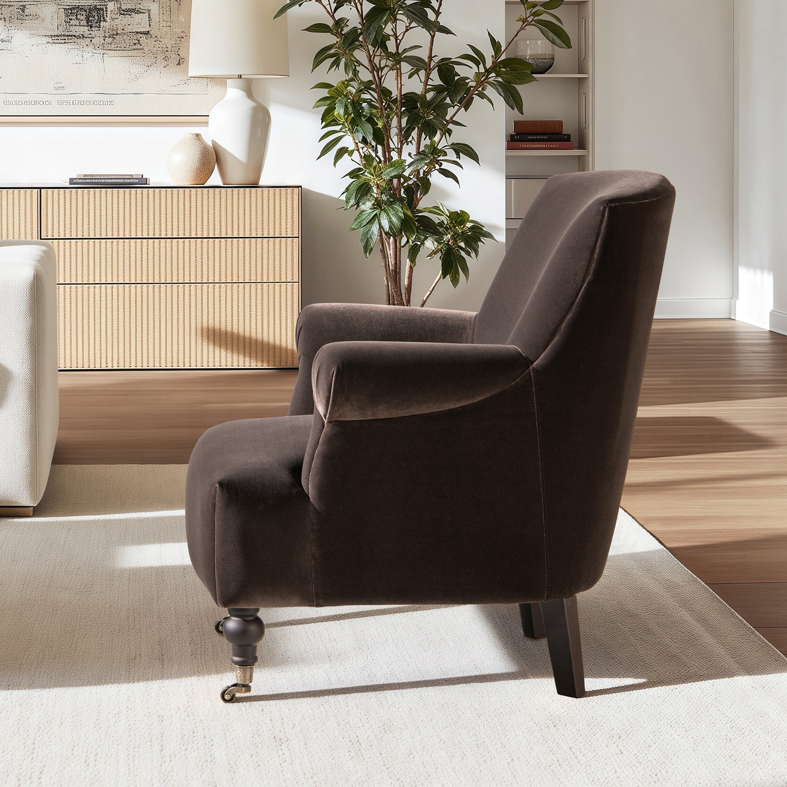 Naine Velvet Armchair, Brown