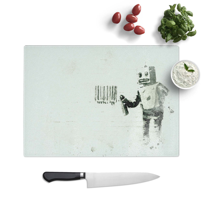 Tempered Glass Robot Barcode by Banksy Chopping Board, 28.5 cm W x 20 cm L