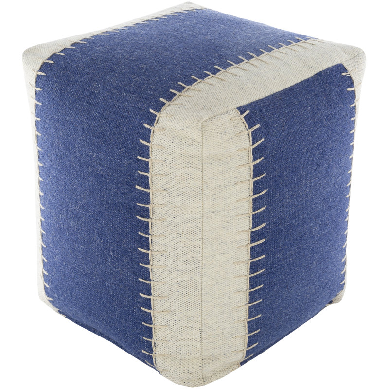 Wawona Upholstered Ottoman, Dark Blue/Ivory