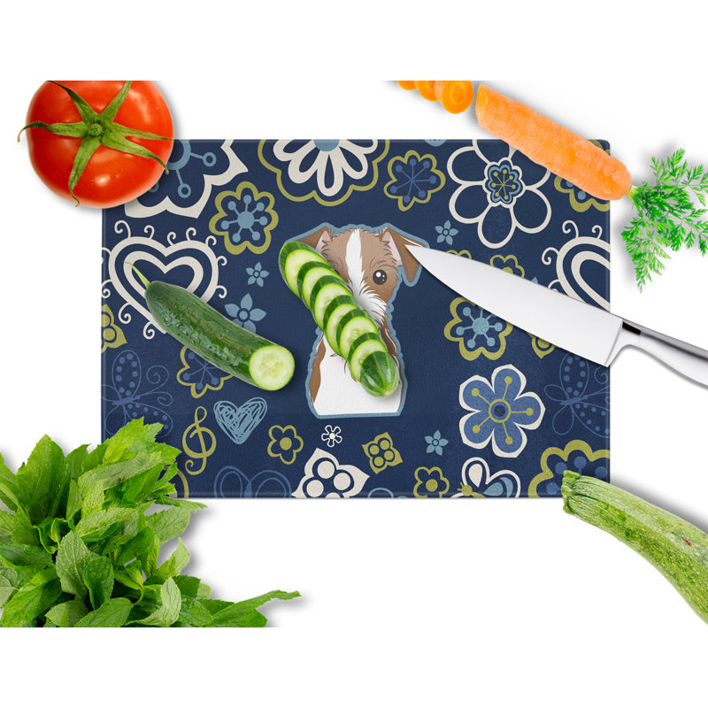 Caroline's Treasures Tempered Glass Flowers Cutting Board, Dark Brown Jack Russell Terrier
