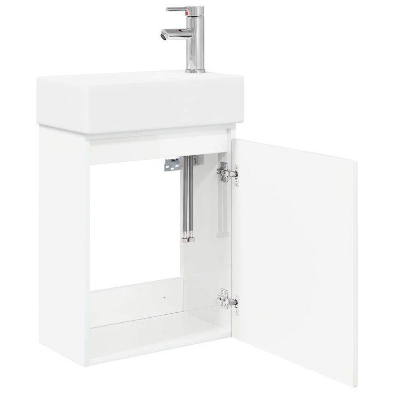 Single Bathroom Vanity with Ceramic Basin, High Gloss White