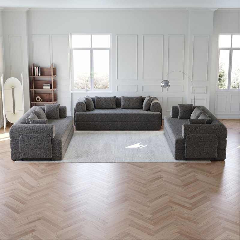 Canapé-lit convertible de 78,7 pouces avec coussin cylindrique, canapé-lit pliant en chenille, canapé-lit pliant avec poche latérale, canapé-lit de plancher, 3 pièces
